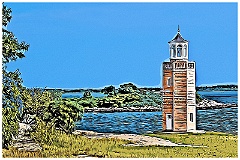 Avery Point Lighthouse In Connecticut. Digital Painting.